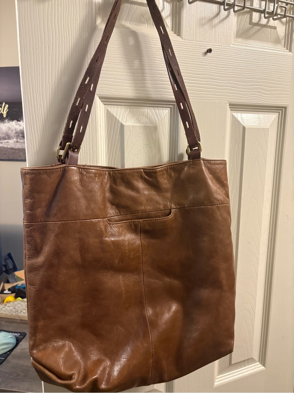 HOBO Cognac Brown Leather Tote with Perforated Straps - Picture 2 of 15